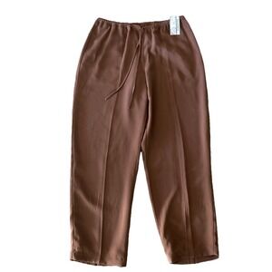 Passports Jersey Knit Drawstring Waist Flowy Lined Pant Mocha Brown LARGE Pocket